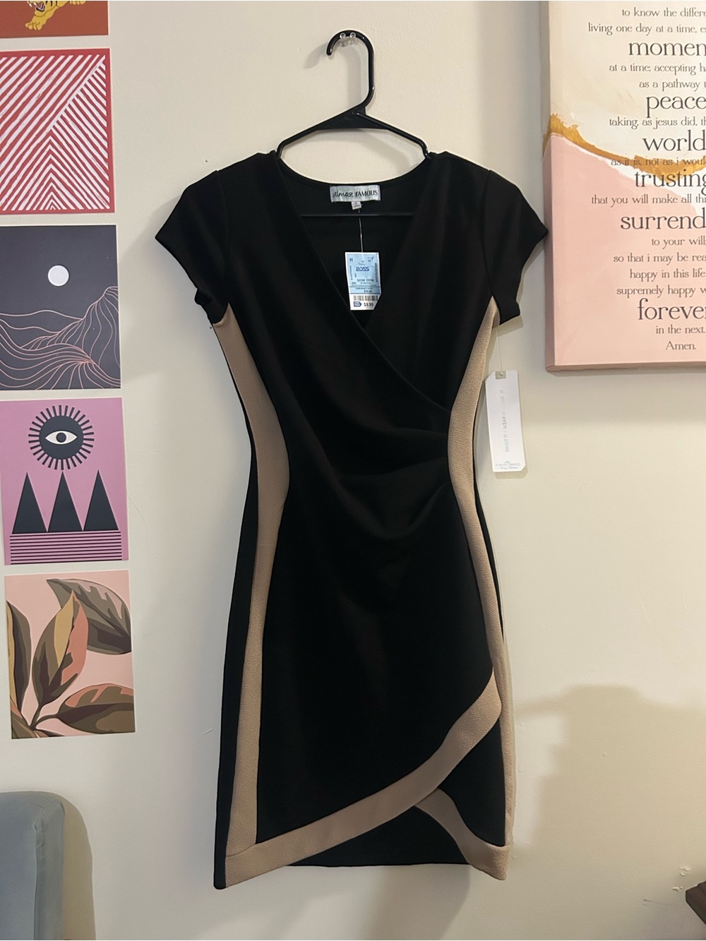 Almost Famous Black Mini Dress with Beige Panels